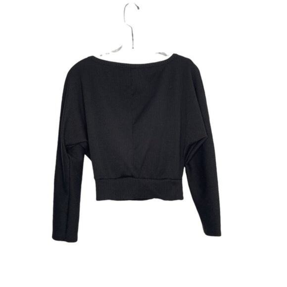 Mezzanine Womens Top Size M Black Long Sleeve V-Neck Unlined Semi Cropped - Picture 2 of 13
